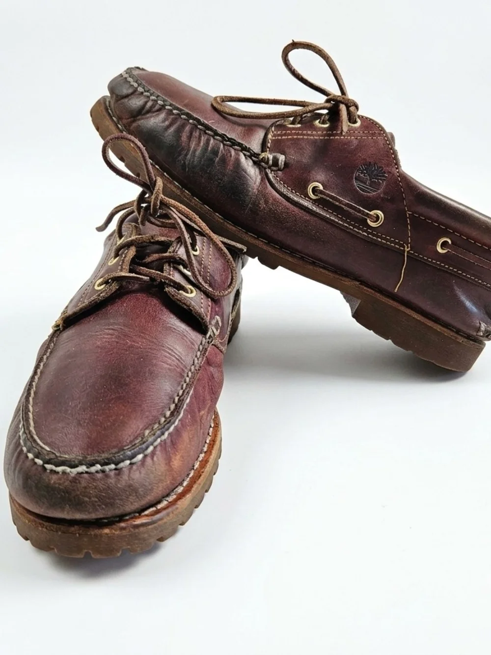 Timberland 3-Eye Classic Lug Burgundy Leather Boat Shoes Men Size 12
